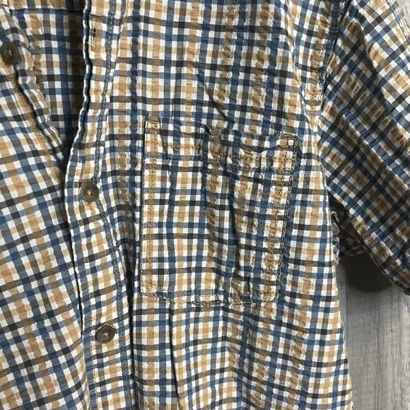RED HEAD Men's Button Shirt Large Blue/Tan Check Short Sleeve Casual - Picture 2 of 8